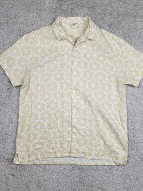 Dandy Del Mar Floral Print Summer Shirt Yellow Flowerws Size Large L USA CLean